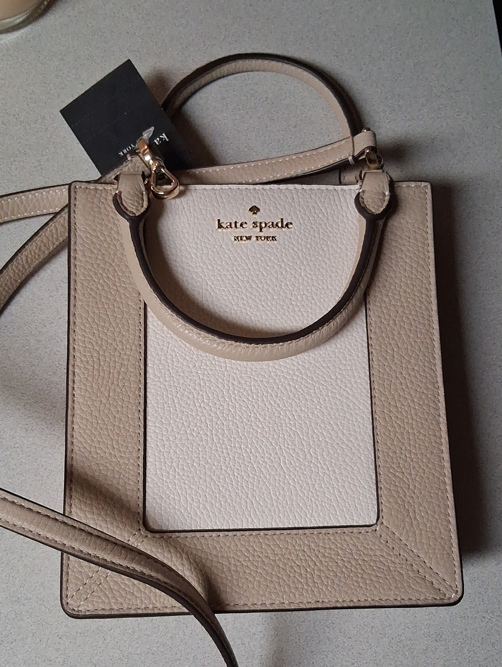 Kate Spade Lena Colorblock Beige & Cream Pebbled Mini Tote